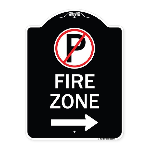 Signmission Fire Zone No Parking and Right Arrow Heavy-Gauge Aluminum Sign, 24" x 18", BW-1824-23973 A-DES-BW-1824-23973 - main